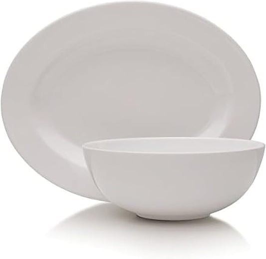 Mikasa Delray 14-Inch Oval Platter and 9-Inch Vegetable Bowl Set, White - 5188294
