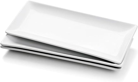 Miicol Porcelain Serving Platters Set of 3, Large Serving Trays 14 Inch, White Rectangle Plates, Ceramic Serving Dishes for Party, Restaurant, Buffet, Steak, Dessert, Salad, Fruit, Microwave Safe