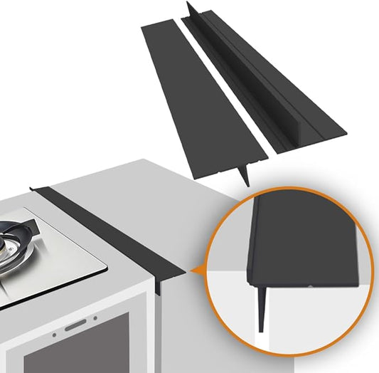 Foldable Stove Gap Filler Kitchen Counter Range Guards 25inch,Silicone Stove Gap Covers Electric Stoves Gap Filler Oven Side Sealing Strip Between Countertop and Stovetop Pack 2 (Black)