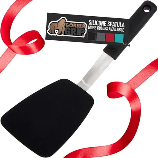 GORILLA GRIP Patented BPA-Free Non-Scratch Spatula, Heat Resistant Silicone Head for Nonstick Cooking Pans, Soft Rubber Handle, Kitchen Spatulas for Flipping, Holiday Prep Essentials, 11.6 in, Black