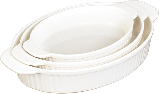 Glad Baking Dish Set, 3pc - Oval Stoneware Casserole Dishes for Oven and Microwave - Nesting Bakeware Set with Handles (11.5'', 10'', and 8.5''), Dishwasher Safe