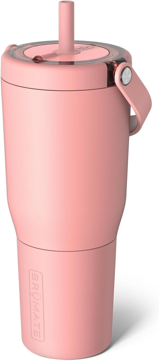 BrüMate Resa 35oz 100% Leakproof Travel Tumbler with Handle & Straw | Flexible SoftSip Straw | Silicone Sleeve for Durability | Stainless Steel | Cup Holder & Travel Friendly Water Bottle | (Guava)