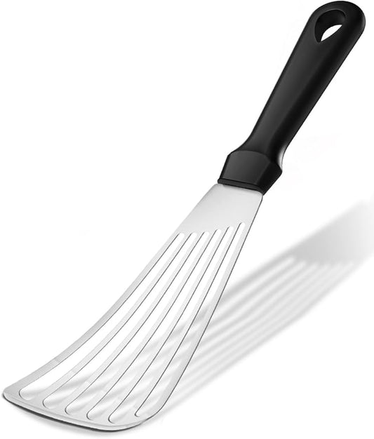 Fish Spatula 18/8 Stainless Steel, Thin Long Flexible 12.5-in Metal Spatula Fish Turner Brushed Kitchen Utensil for Outdoor Grilling Daily Barbeque, Dishwasher Safe