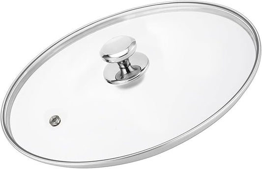 14 Inch Glass Lid For Pots, Pans and Skillets, Clear Glass Lid Replacement with Steam Vent, Stainless Steel Covers, Fit large Frying Pan, Stock Pot and Cast Iron Skillets With Inner dia 14.1-14.4 Inch
