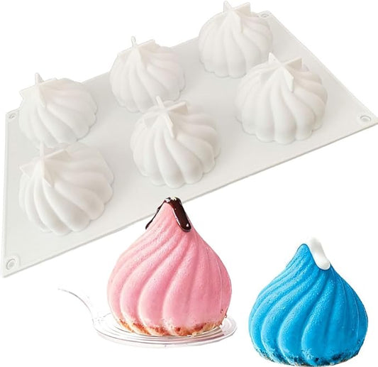 6 Holes Spiral Castle Shape Silicone Mold for Baking Mousse Cake Ice Cream Dessert Pudding Brownie Pastry Fondant Jelly Cake Decoration Mold