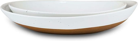 MORA Ceramic Large Serving Bowls- Set of 2 Oval Platters for Entertaining. Modern Kitchen Dishes for Dinner, Fruit, Salad, Turkey, etc. Oven, Dishwasher Safe, 110/80 oz, 16" / 14.6" - Vanilla White