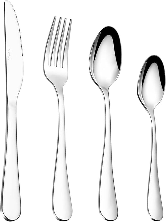 VIVANI 16 Piece Silverware Set for 4, Premium Stainless Steel Cutlery Set, Utensil Sets, Flatware Sets for 4, Forks Spoons and Knives Set Dishwasher Safe for Home Kitchen