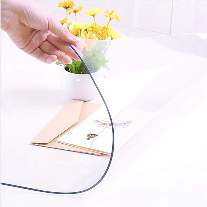 NECAUX Custom 44 x 63 Inch Clear Table Cover Protector, 1.5mm Thick Plastic Waterproof Heavy Duty Desk Pad Mat Non-Slip Tablecloth Protector for Coffee, Dining, Conference Tables