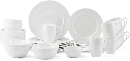Mikasa Trellis Bone China Lightweight Chip Resistant 40 Piece Dinnerware Set, Service for 8