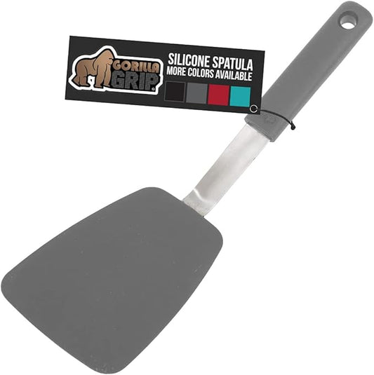 GORILLA GRIP Patented BPA-Free Non-Scratch Spatula, Heat Resistant Flexible Silicone Head for Nonstick Cooking Pans, Soft Rubber Handle, Kitchen Spatulas for Flipping Eggs, Pancakes, 11.6 in, Gray