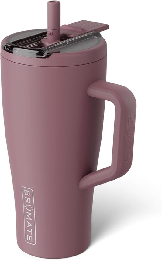 BrüMate Era Flip 30oz Tumbler with 100% Leakproof Covered Straw Lid | Hygienic Covered Straw | Insulated Stainless Steel Water Bottle with Handle | Cup Holder Friendly | BPA-Free (Rose Taupe)