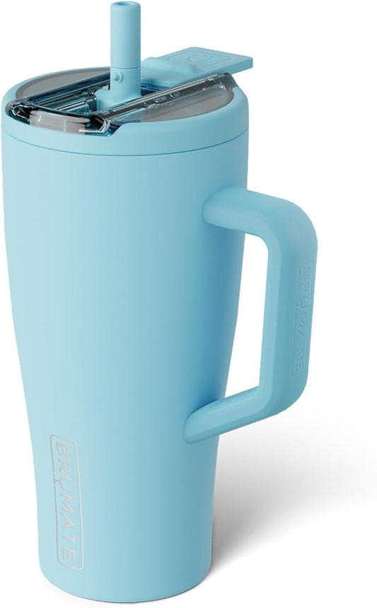 BrüMate Era Flip 30oz Tumbler with 100% Leakproof Covered Straw Lid | Hygienic Covered Straw | Insulated Stainless Steel Water Bottle with Handle | Cup Holder Friendly | BPA-Free (Glacier)