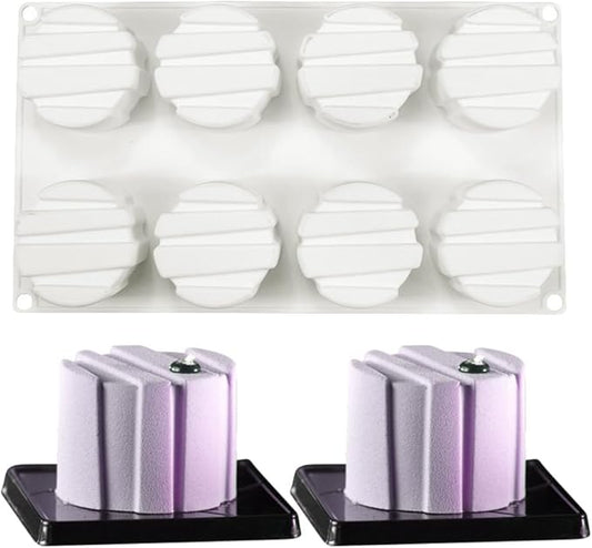 3D Small Cylinder Square Shape 8 Holes Non-stick Silicone Mold for DIY Pastry Jelly Cupcakes Mousse Ice Cream Chocolate Utensil (Cylinder Square I_11.88 X6.8 X1.76 inch)