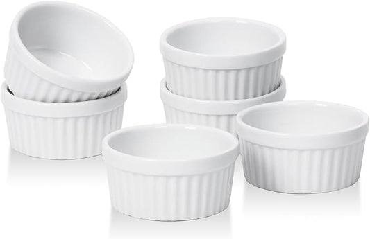 DOWAN Dipping Bowls 1.5 oz, Sauce Cups Mini Ramekins, Tiny Ramekin Porcelain Souffle Dish, Dessert Cups Small Bowls Condiment Cups for Charcuterie Board, Microwave & Oven Safe, Set of 6, Soft White