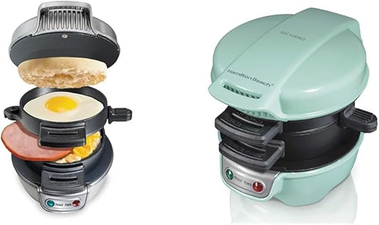 Hamilton Beach Breakfast Sandwich Maker with Egg Cooker Ring, Customize Ingredients & Breakfast Sandwich Maker with Egg Cooker Ring, Customize Ingredients