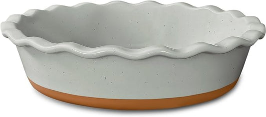 Mora Deep Fluted Ceramic Pie Dish for Apple Pie, Quiche, Tart - 9 inch - Modern Farmhouse Style Porcelain - Earl Grey