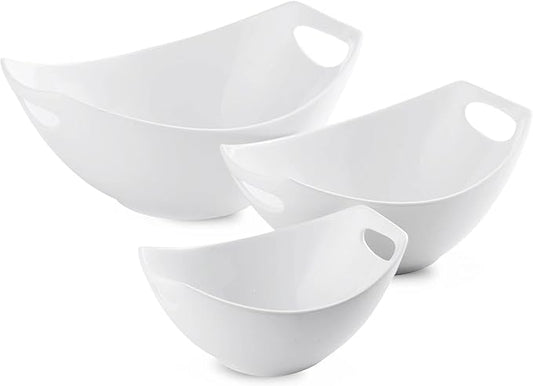 LAUCHUH Serving Bowls with Handles, Porcelain Serving Dishes White Nesting Bowls Mixing Bowl Set Salad Bowls for Entertaining, Mother's Day Party, Baby Shower, Set of 3, 15/28/49 oz