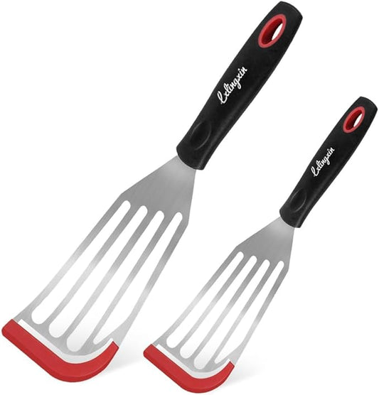 2Pack Fish Spatula Fish Turner for Fish Metal Spatula, Silicone Fish Turner, Fish Flipper - Ideal for Grilling and omelette making