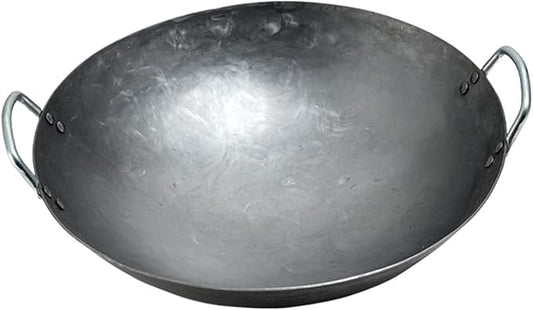 Wok Pfanne Traditioneller Handgehämmerter Wok Aus Refined Iron Mit Two Handles，1,8 MM Dick Wok (Rundboden) (Size : 34cm/13.3in)