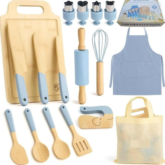Wooden Kids Safe Knife and Kids Baking Set for Real Cooking, Toddler Montessori Kitchen Tools, Cooking and Baking for Kids Little Chefs Montessori Kitchen Tools for Toddlers-Kids Cooking Sets