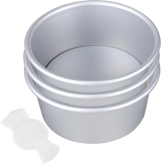 Cabilock Round Cake Molds Set with Parchment Liners Non-stick Detachable Bottom Baking Tins for Cheesecakes Mousses and Fruit Cakes High Temperature Resistant Baking Included
