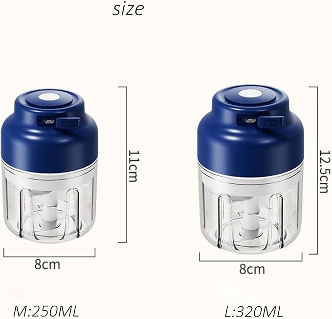 Electric Garlic Chopper, Mini Portable Veggie Cutter with 4/6 Stainless Steel Blades, Portable Wireless Rechargeable Mini Electric Garlic Food Chopper for Garlic, Onion, Chili, Nuts (2PCS-C,320ML)