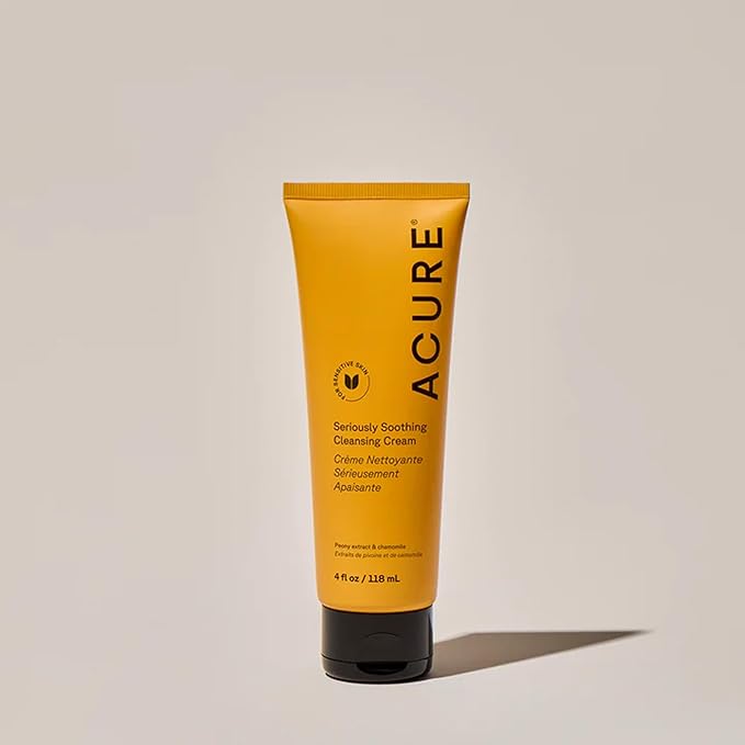 Acure Seriously Soothing Cleansing Cream - Gentle Hydrating & Exfoliating Face Wash, Daily Facial Cleanser for Women & Men with Chamomile & Sunflower Amino Acids, Sulfate Free, Vegan - 4 fl oz