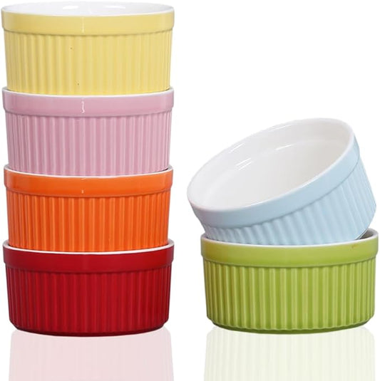 Ramekins 8oz,Ramekins for Creme Brulee and Souffle Dishes,Porcelain Oven Safe Baking Bowls,Pudding Cups,Dipping Sauce Dish,Set of 6,Color