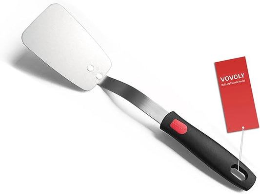 Stainless Steel Flexible Spatula Turner, VOVOLY Thin Metal Spatula for Cast Iron Skillet, Thin Blade and Heat Resistant Silicone Handle, Great for Egg, Cookie, Meat, Crep, Medium