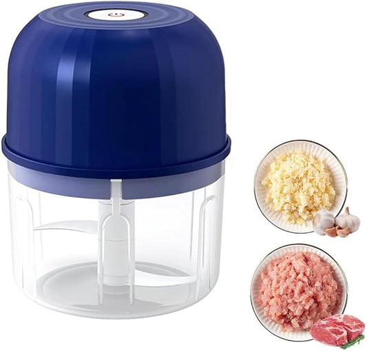 Electric Garlic Chopper, Mini Portable Veggie Chopper Garlic Grinder Onion Choppers, Wireless Electric Food Chopper Tool for Mashing Onion, Garlic, Chili, Ginger (Blue)