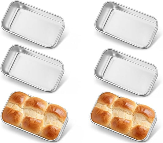 Leonyo Stainless Steel Mini Loaf Pans for Baking, 6 Pack 6.3x3.5IN Small Bread Pans for Meatloaf, Metal Mini Loaf Tins for Banana Bread Baking Homemade Brownies Smaller Loaves, Dishwasher Safe
