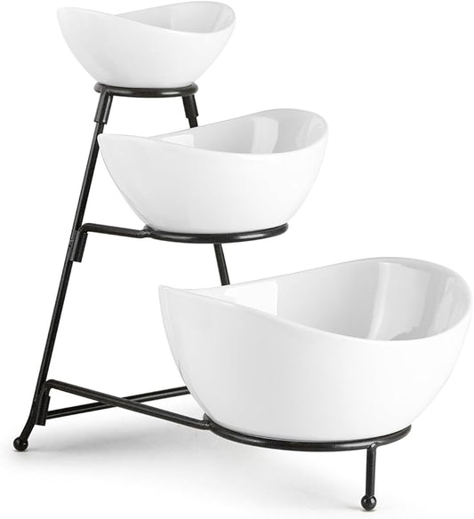 LAUCHUH Serving Dish for Entertaining, 3 Tier Serving Tray, Chip and Dip Serving Set Oval Serving Bowl Set for Easter, Mother's Day Fruit, Dessert, Appetizer, Candy, Vegetable, Black