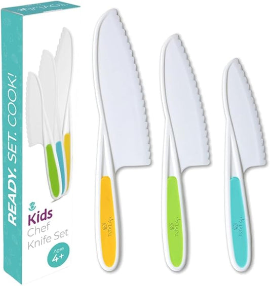 Tovla Jr Kid Safe Knife Gift Set for Real Cooking | Toddler Kitchen Knives | Montessori STEM Cooking Tools | Kids Chef Knives and Utensils | BPA Free Dishwasher Safe | Birthday Gift Ages 4 to 12