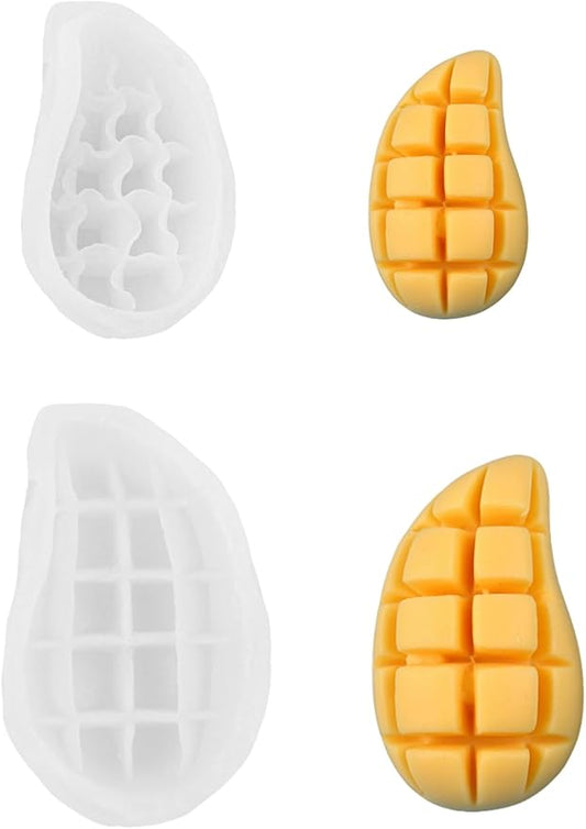 Mango Silicone Mold – 2 Pieces Mangos Slice Silicone Fruit Mold for Chocolate, Candy, Fondant, Candle, Soap, Resin & Cake Decor, 3D DIY Baking Tool for Parties & Gifts (Mango)