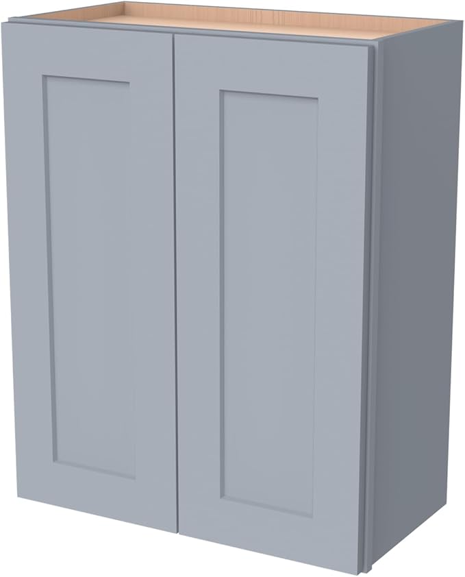 Wall-Mounted Cabinet – Solid Wood Shaker Style Medicine Cabinet with Adjustable Shelves & Soft-Close Doors for Bathroom, Kitchen, and Office Storage (Grey, 24" W x 12" D x 42" H)