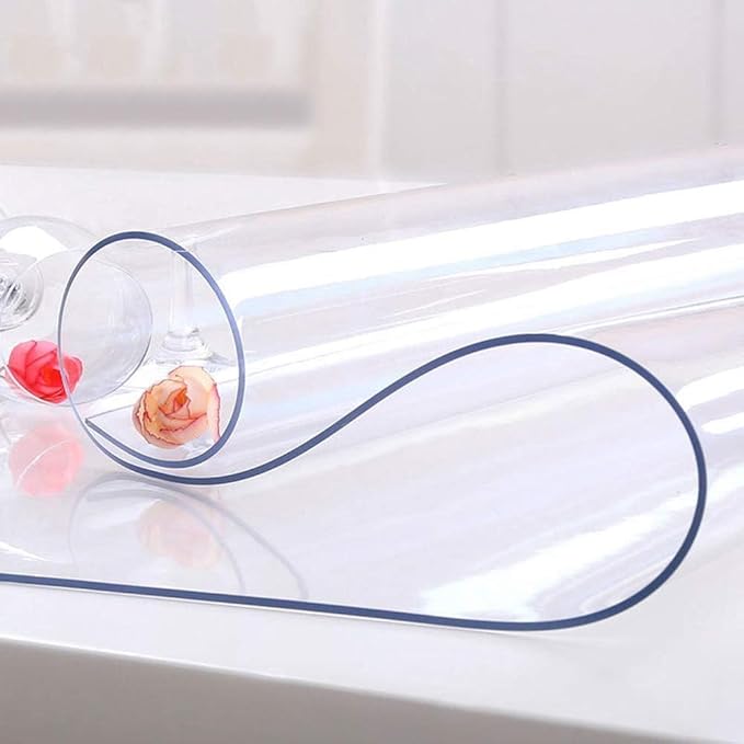 NECAUX Custom 32 x 32 Inch Clear Table Cover Protector, 1.5mm Thick Crystal Water Resistant Plastic Square Heavy Duty Desk Pad Mat Non-Slip Tablecloth Protector for Dining Room Table, Meeting Table