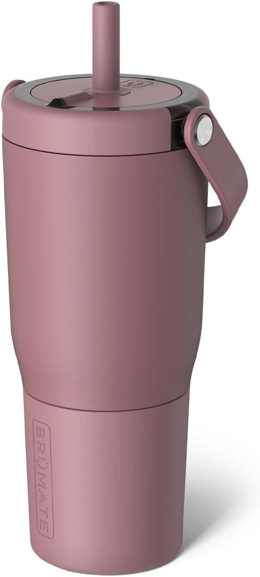 BrüMate Resa 25oz 100% Leakproof Travel Tumbler w/Handle & Straw | Flexible SoftSip Straw | Silicone Sleeve for Durability | Stainless Steel | Cup Holder & Travel Friendly Water Bottle (Rose Taupe)