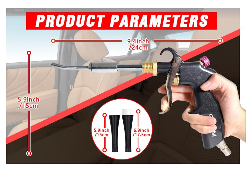 GZ-KJM Air Blow Gun Car Interior Cleaning Gun High Pressure Car Detailing Cleaning Tool with Nozzle and Auto Detailing Dusting Brush for Quickly Blasts Dirt and Dust from Surface