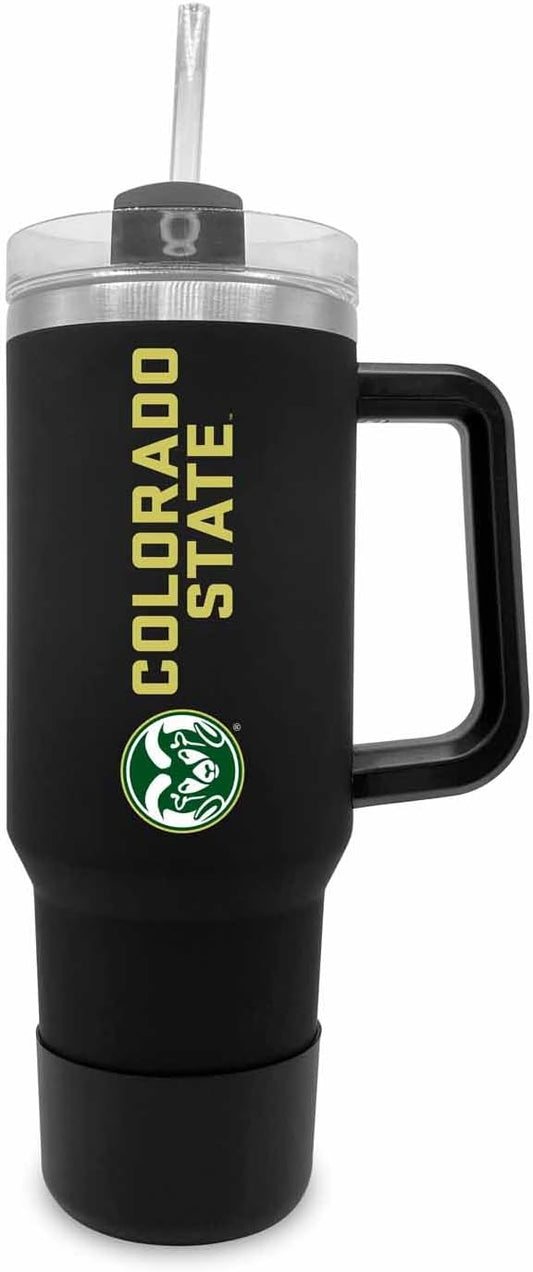 Campus Colors College & University 40 oz Travel Tumbler With Handle - Dual Option Lid With Straw - Vacuum Insulated Stainless Steel (Colorado State Rams - Black)