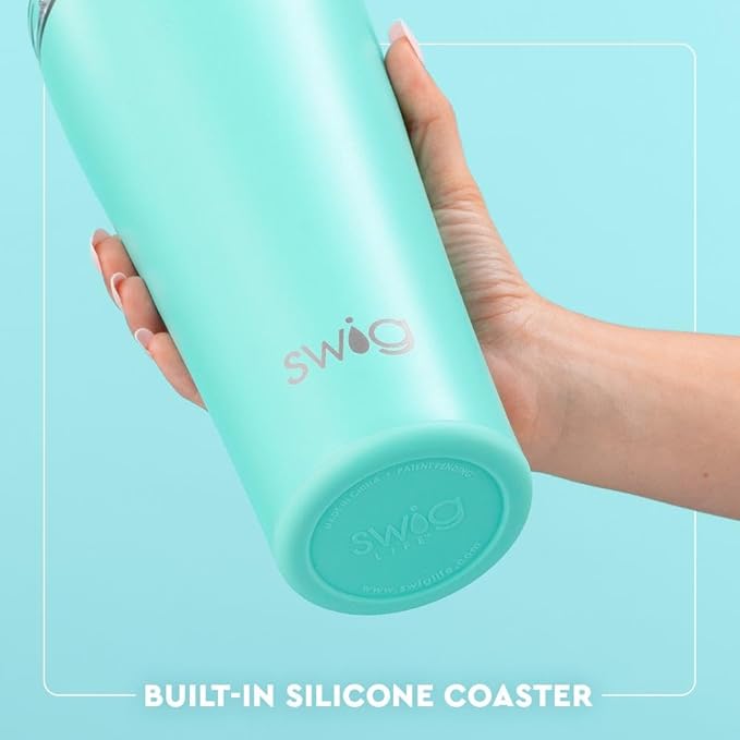Swig Life 32oz Insulated Tumbler, Travel Coffee Tumbler with Lid, Cup Holder Friendly Travel Coffee Mug, Stainless Steel, 32 oz, Reusable Insulated Mug with Lid (Glacier Stripe)