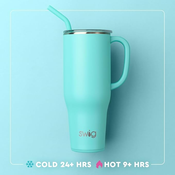 Swig Life 40oz Mega Mug, 40 oz Tumbler with Handle and Straw, Cup Holder Friendly, Dishwasher Safe, Extra Large Insulated Tumbler, Stainless Steel (All American)