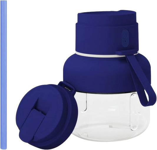 Blue Portable Blender, 850Ml Electric Juicer, 12-Vane Smoothie Maker, Double Cap Lid, Straw, Usb-C Rechargeable, 1500Mah