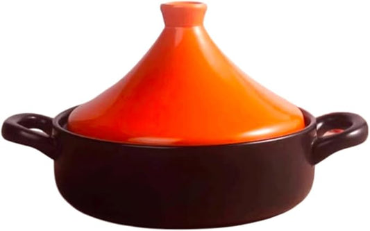 Moroccan Tagine Cooking Pot Cast Iron Enamel Stew Casserole Slow Cooker With Anti-Scalding Handles(Color:Orange)