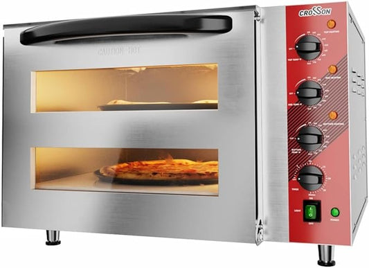 CROSSON Commercial Double Deck 18 Inch Countertop Electric Pizza Oven with 15mm Thick Pizza Stone, Indoor Pizza Bakery Oven for Commercial Use Only,240V/4500W