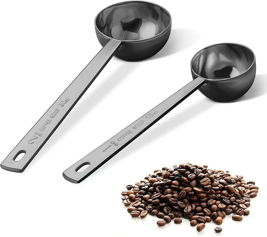 Safring Premium Coffee Scoop Set, Set of 2, Metal Stainless Steel Long Handle Coffee Scoop, Measuring Coffee Spoons Contains 1 Tablespoon (15 ml) and 2 Tablespoons (30 ml) Spoon-Black
