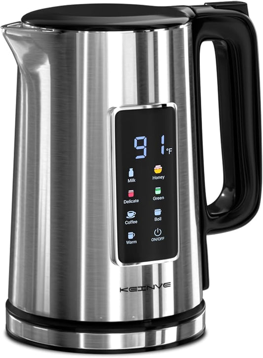 KEINVE 1.7L Electric Kettle, Touch Screen Water Boiler, Auto Shut Off, Double Wall, 6 Preset Temperatures, Fast Boil, and STRIX Control