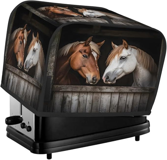 Brown White Horse Toaster Cover 4 Slice Dust and Fingerprint Protection Toaster Bread Maker Covers Washable Kitchen Small Appliance Covers for Kitchen Accessories Decor Bakeware Women Gift