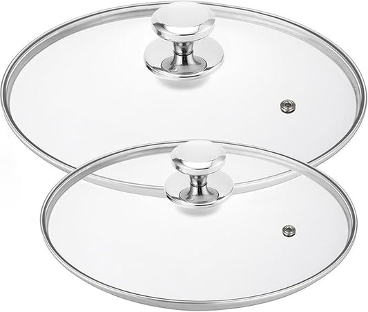 Glass Lid for Pots and Pans, 2 pcs Lids Set Cookware Cover Replacement 20 cm and 26 cm (8 In + 10.25 In)