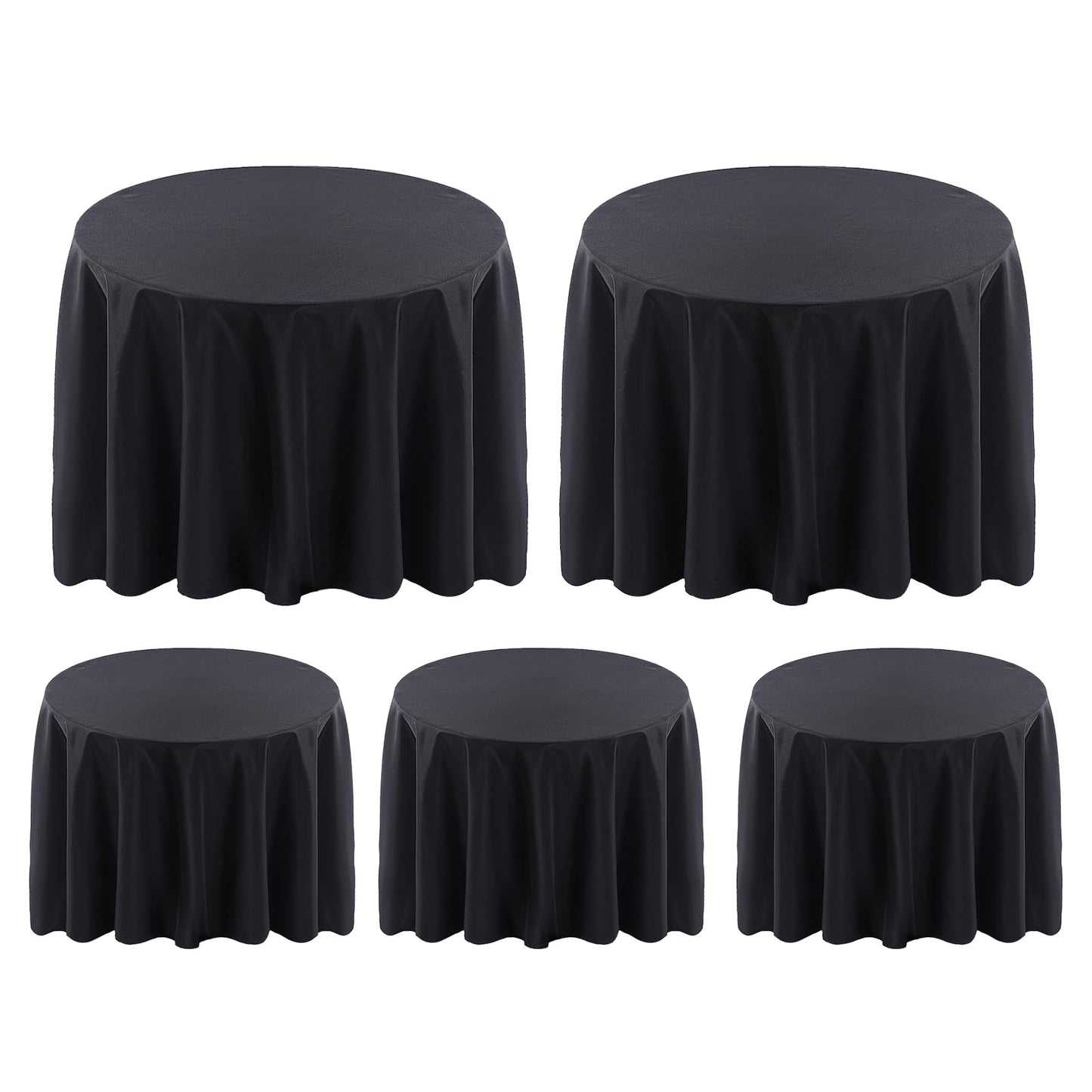 Surmente 5 Pack Black Tablecloth for Round Tables, 120-inch Round Table Cloths for Weddings, Banquets, or Restaurants