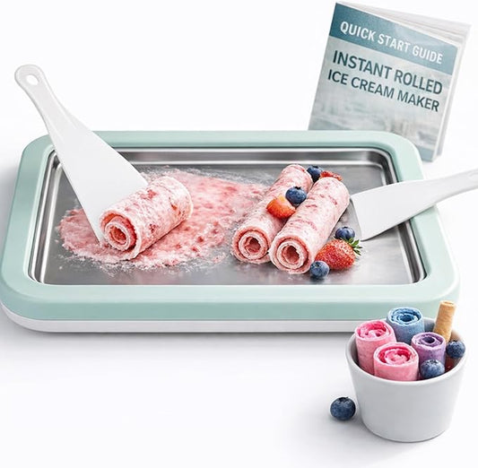 Rolled Ice Cream Maker with Quick Start Guide - DIY Instant Ice Cream Tray Kit, Includes 2 Scrapers for Manual Homemade Ice Cream Rolls, Frozen Yogurt, Sorbets & Slushies, No Electricity Needed（green）